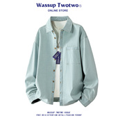 春秋季 WASSUP 宽松休闲百搭潮流外套 男士 新款 TWO TWO纯棉翻领衬衫