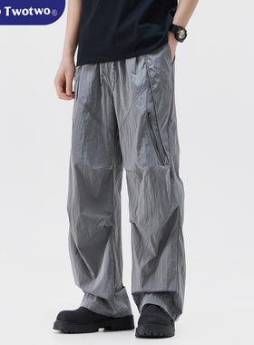 WASSUP 美式复古设计感褶皱工装裤男女宽松高街vibe直筒休闲长裤