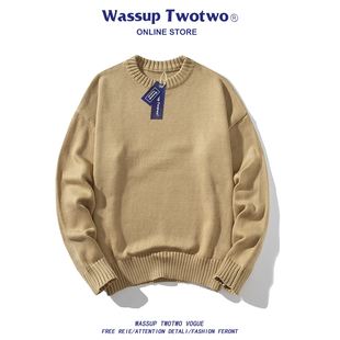 复古简约宽松打底针织衫 TWO慵懒风圆领毛衣男女秋冬季 TWO WASSUP