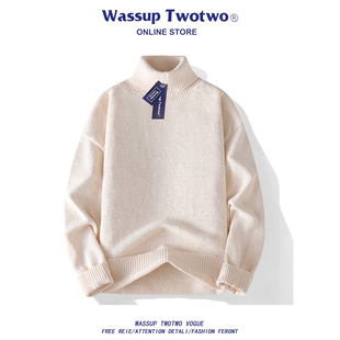 男款 WASSUP 复古高领保暖针织衫 TWO美式 秋冬痞帅情侣加厚毛衣 TWO