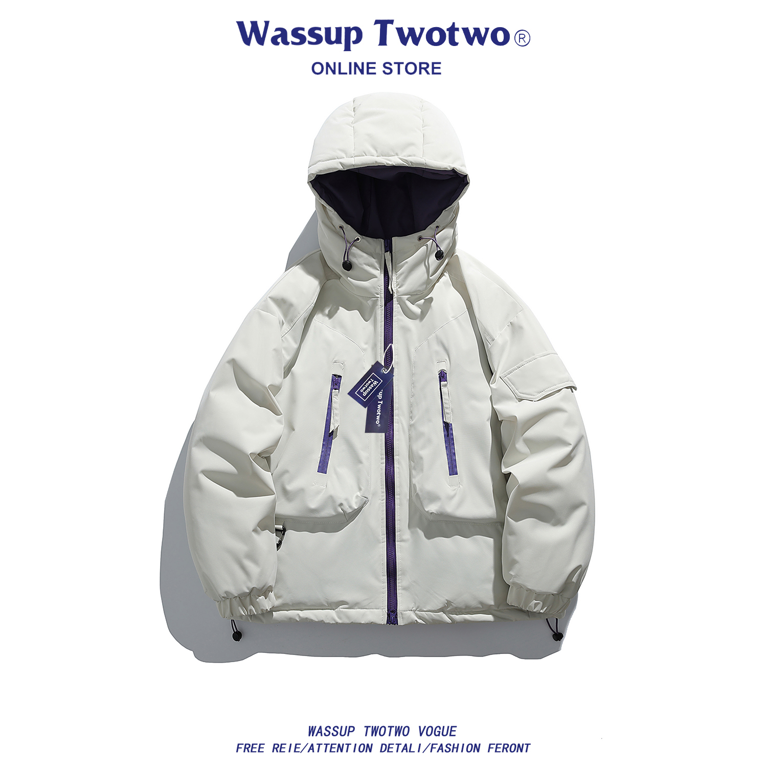 WASSUP TWO TWO工装风连帽羽绒棉服男秋冬季户外宽松加厚冲锋外套