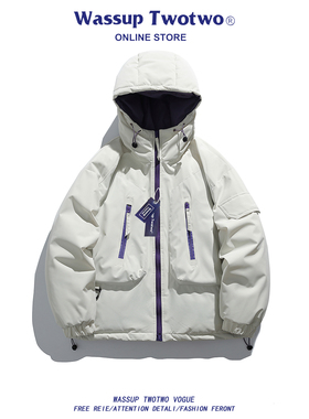 WASSUP TWO TWO工装风连帽羽绒棉服男秋冬季户外宽松加厚冲锋外套