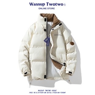 冬季 WASSUP 立领棉服男士 TWO美式 潮牌加厚保暖面包服棉衣外套 TWO