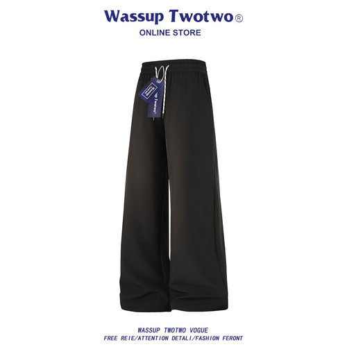 WASSUP TWO TWO美式潮流抽绳设计直筒裤子男款春秋季痞帅休闲卫裤