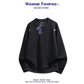 TWO TWO美式 亨利领卫衣春季 WASSUP 简约舒适宽松潮流百搭长袖 上衣
