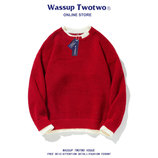 秋冬内搭打底上衣 TWO假两件毛衣宽松慵懒高级感针织衫 WASSUP TWO