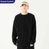 毛衣国潮宽松情侣针织衫 WASSUP 复古上衣 潮牌新款 长袖 TWO TWO春季