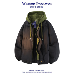 2025新款 WASSUP 假两件羽绒服冬季 TWO美式 白鸭绒加厚情侣外套 TWO