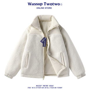 美式 WASSUP 新款 TWO羽绒服冬季 潮牌鸭绒拼接双面穿保暖外套男 TWO
