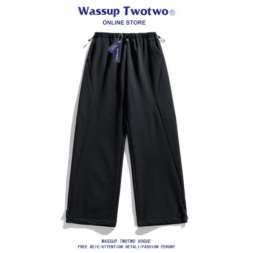 WASSUP TWO TWO美式弯刀裤子男款春秋季潮流宽松休闲直筒阔腿长裤