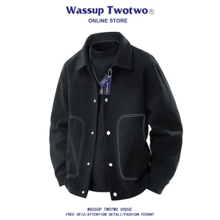 春秋青年帅气上衣 TWO潮牌美德拉翻领休闲夹克外套男士 WASSUP TWO