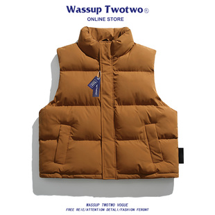 立领宽松保暖面包服日系潮牌休闲棉衣 TWO棉服马甲冬季 WASSUP TWO