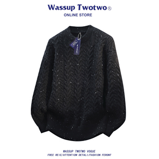 宽松休闲针织长袖 TWO加厚保暖条纹毛衣2025秋冬季 上衣 TWO WASSUP