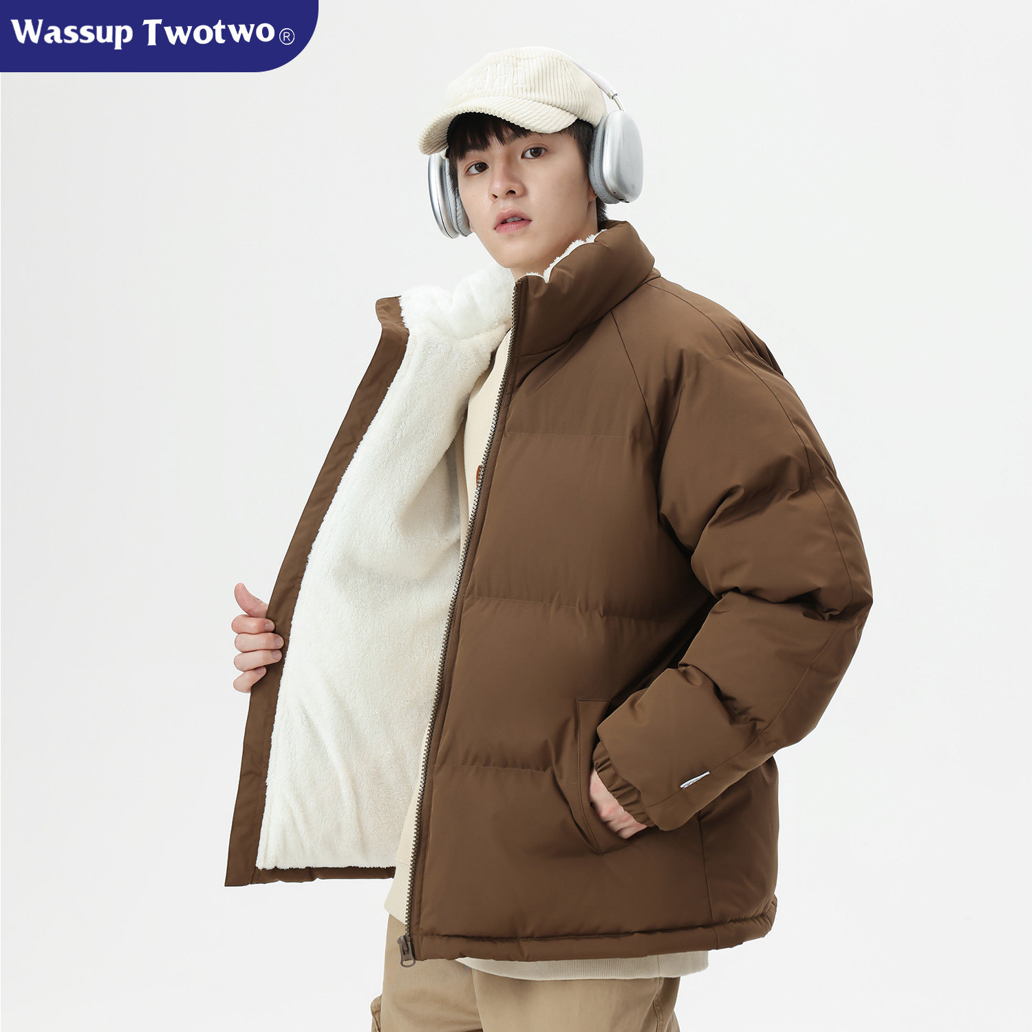 WASSUP TWO TWO冬季休闲加绒棉袄冬款情侣保暖棉衣冬装棉服外套男