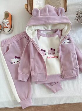 女童装秋冬款加绒三件套婴儿男童小孩衣服宝宝冬装0-1-5岁外套3潮