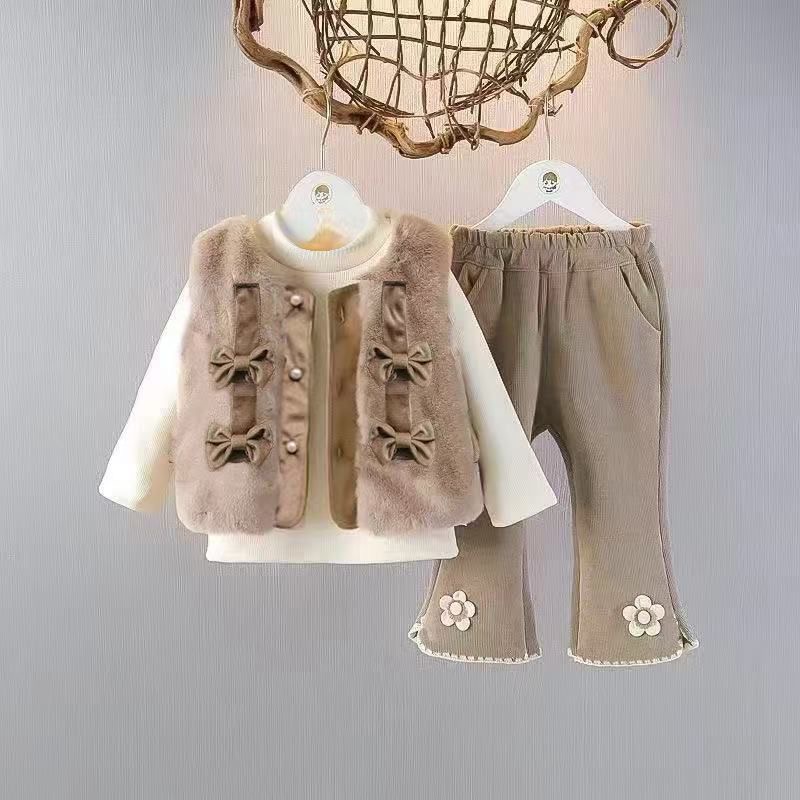 女童巨好看冬装套装2025新款富家千金韩系高级感穿搭超好看三件套