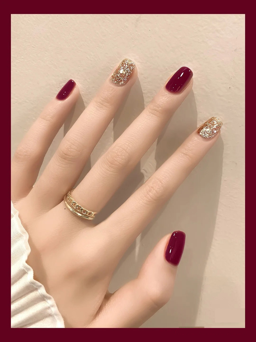 指甲成品复古闪金跳色穿戴甲中长款美甲贴片手工高级定制结婚新娘