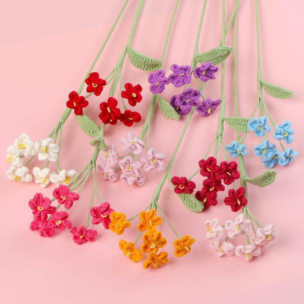 手工钩织萌四毛线勿忘我仿真花束女神节毕业季花束搭配小礼物