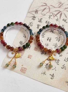 新中式平安扣手链女款送妈妈复古民族风手饰小众精致配饰串珠流苏