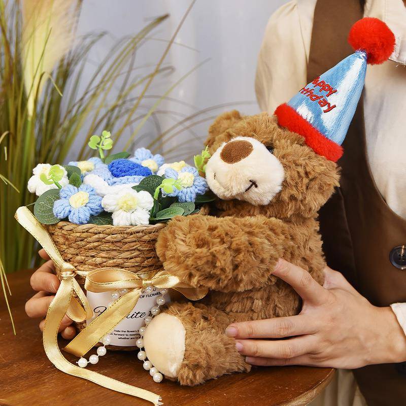 小熊玩偶花束生日礼物女生送闺蜜女朋友永生花针织花送圣诞节礼物