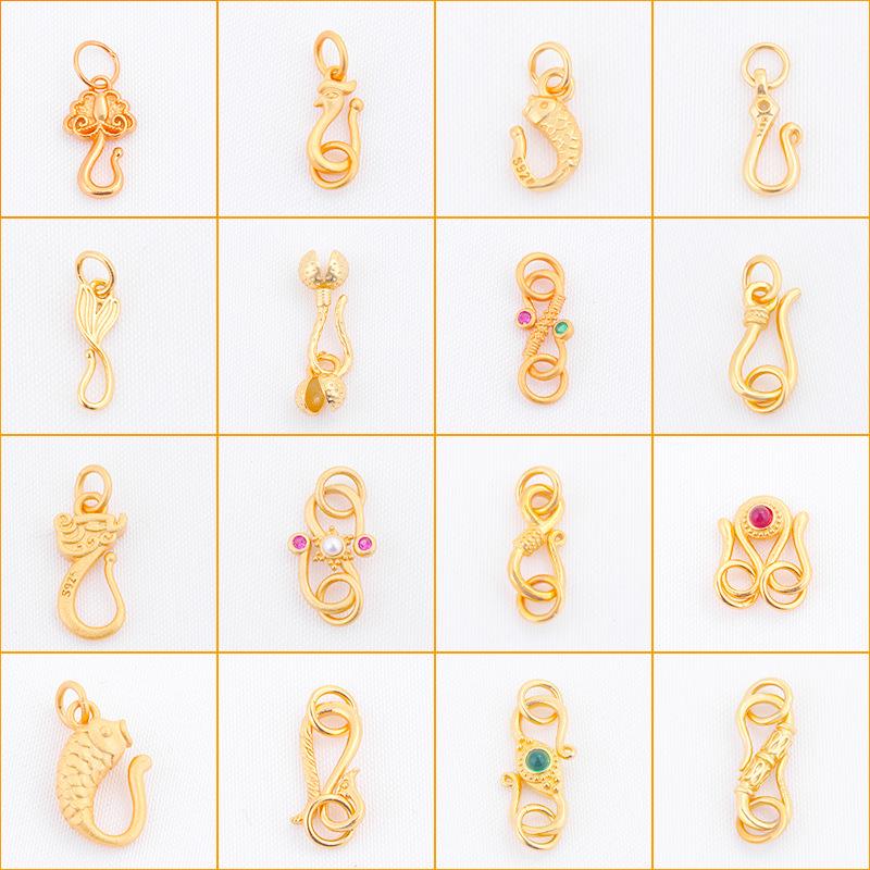 保色24k包金珍珠扣收尾扣diy手链项链饰品配件中国风龙虾扣配件