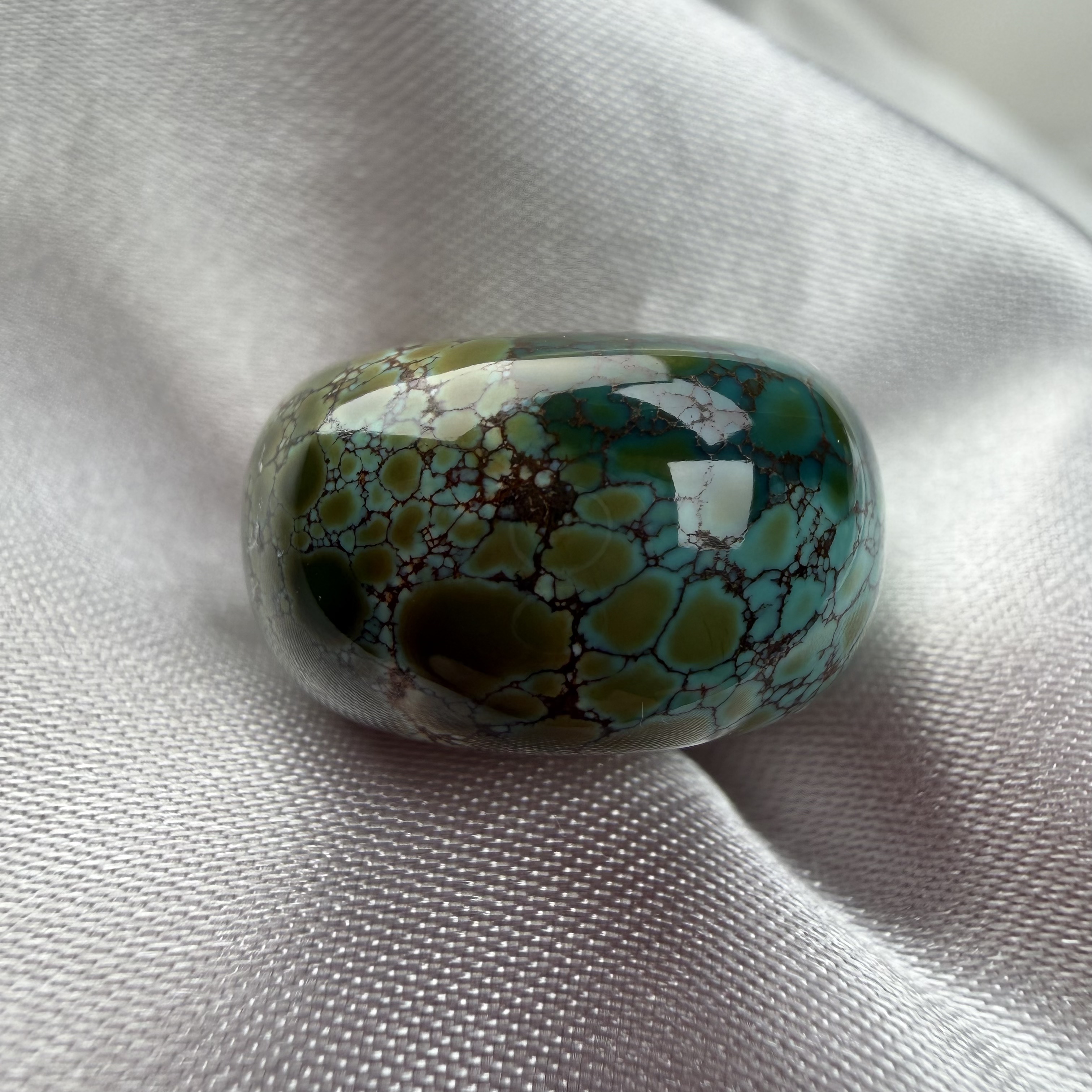 绿松石唐三彩墩子17.8mm高11mm湖北原矿瓷釉级水草纹网花老型配饰