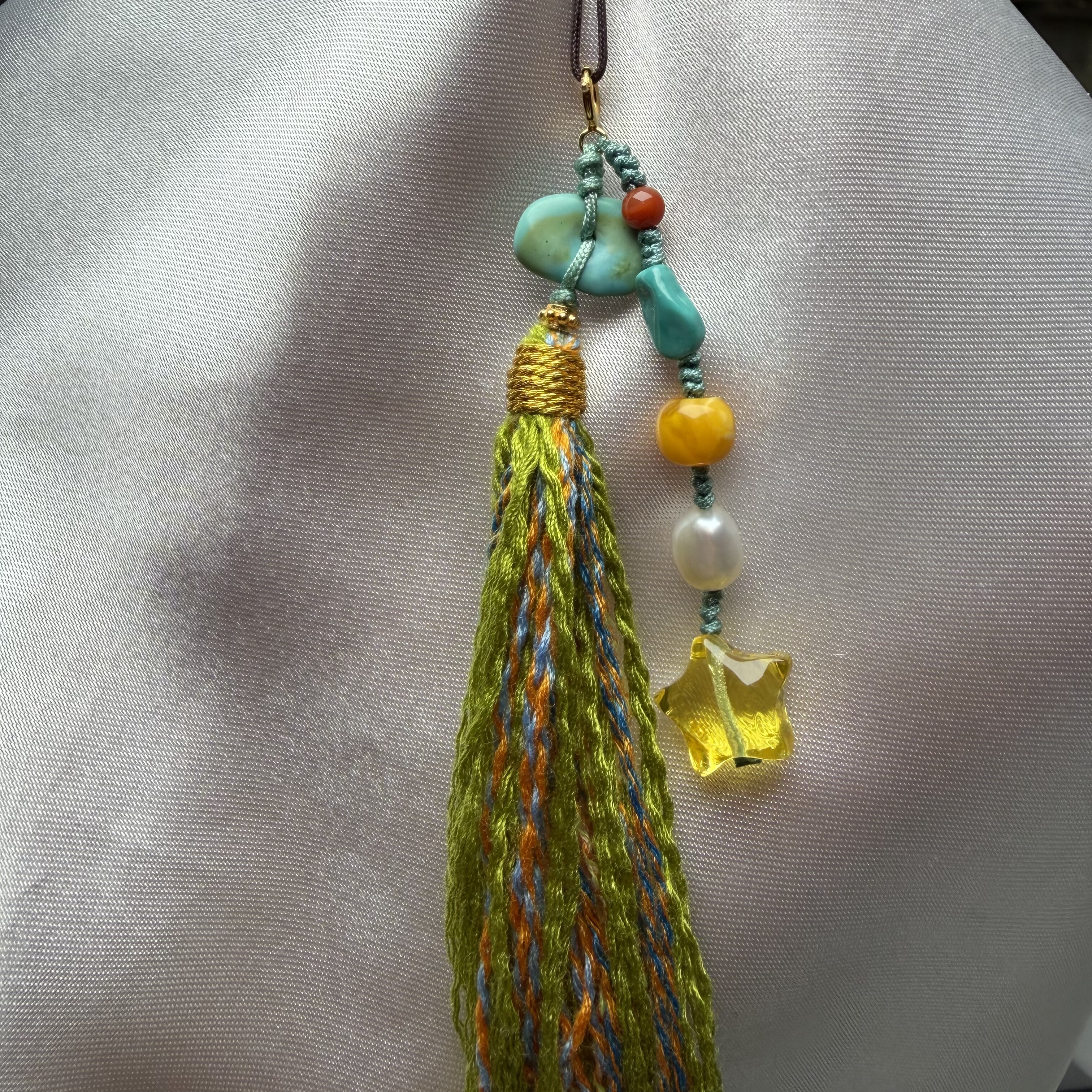 原矿绿松石流苏925银万能扣提溜搭配南红蜜蜡珍珠金珀DIY设计