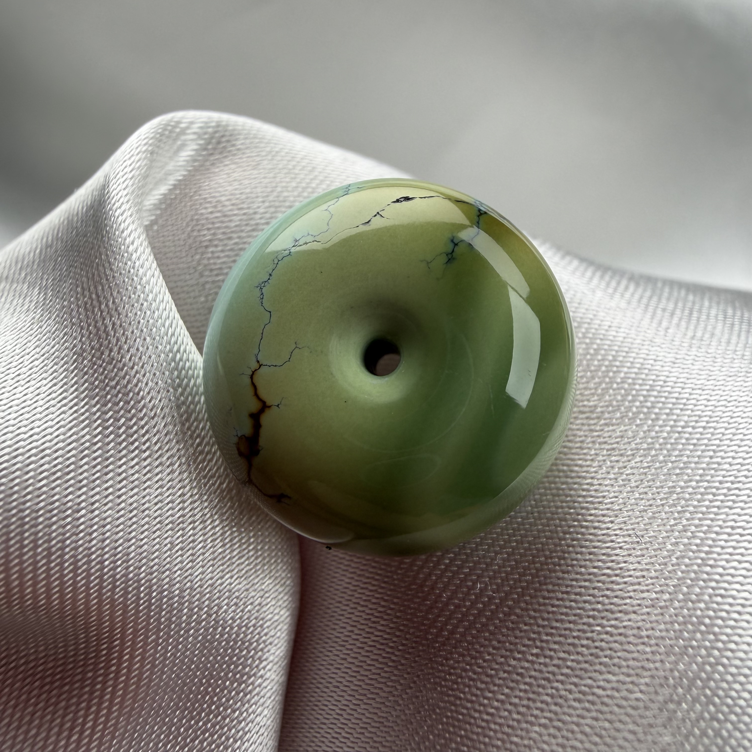 绿松石水波纹三彩扣子16.3mm厚9.5原矿瓷釉级水草纹墩子面包扣