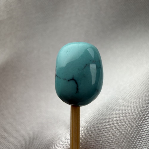 绿松石糖豆7.6mm长9.9mm厚6mm湖北原矿瓷釉级水草纹随形配饰