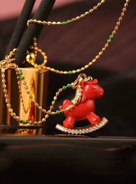 灵丹真朱砂一生安欢乐时光-马朱砂项链S925银镶嵌本命年生日礼物