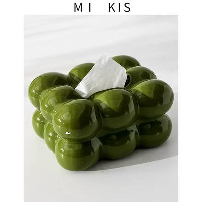 创意橄榄绿纸巾盒装饰摆件