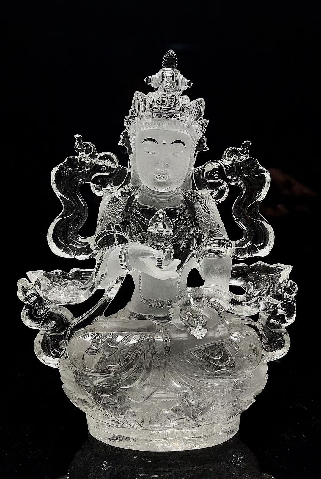天然白水晶金刚萨垛观音像藏式像莲花底座居家客厅桌面摆件礼盒装