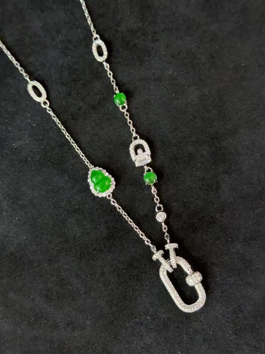 A货冰种翡翠阳绿葫芦项链女款万能链玉石吊坠925银镶嵌送女友礼物