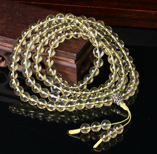 天然柠檬黄水晶108颗佛珠男女多圈手链增业黄财神念珠