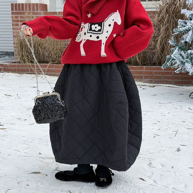 双12【上新当天6折】女童茧型个性半身裙夹棉加厚保暖中长款短裙