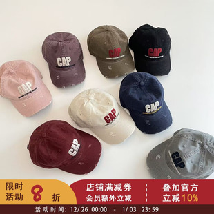 宝宝洋气帽子儿童美式 做旧时髦字母鸭舌帽 破洞棒球帽男童女童个性