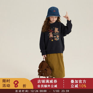 依依妈儿童冬装 加绒卡通卫衣中大小女童休闲宽松百搭圆领上衣 韩版