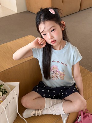 儿童夏季莱赛尔氨纶冰感甜辣风修身短款T恤女童卡通印花短袖上衣 — 1