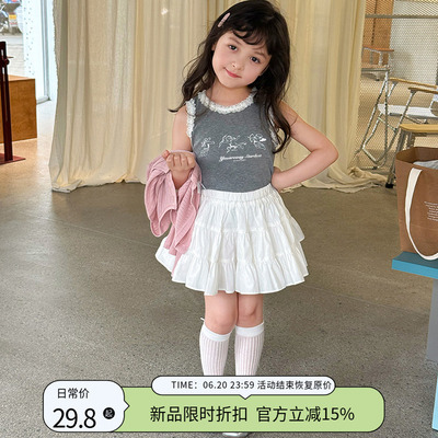 依依妈女童甜美蕾丝立体花边背心夏季款中大儿童韩版洋气无袖上衣