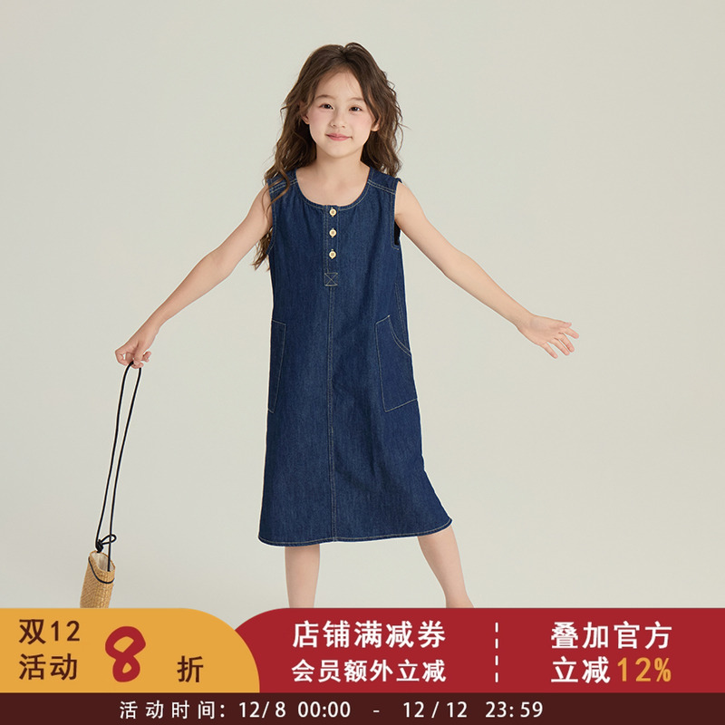 依依妈女童韩版洋气牛仔背心裙2025夏装新款儿童简约港风连衣裙