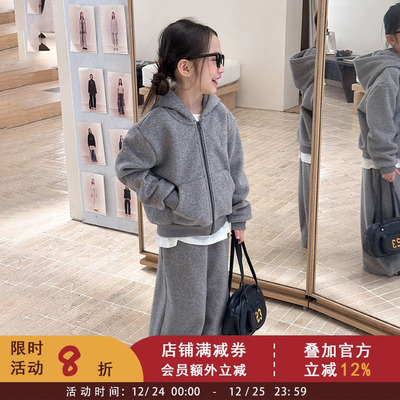 依依妈女童冬装韩版休闲连帽卫衣卫裤套装儿童保暖加绒加厚外套潮