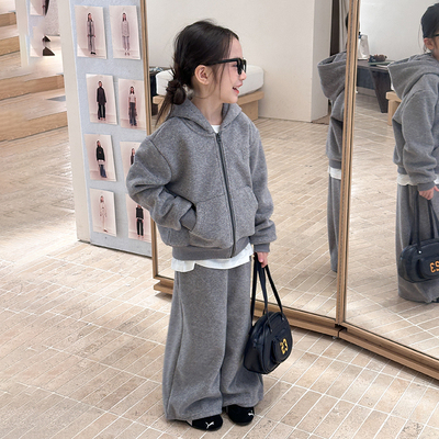 依依妈女童冬装韩版休闲连帽卫衣卫裤套装儿童保暖加绒加厚外套潮