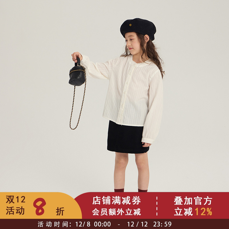 2025秋装百搭上衣中大女童韩版精致圆领衬衫儿童内搭白色甜美衬衣