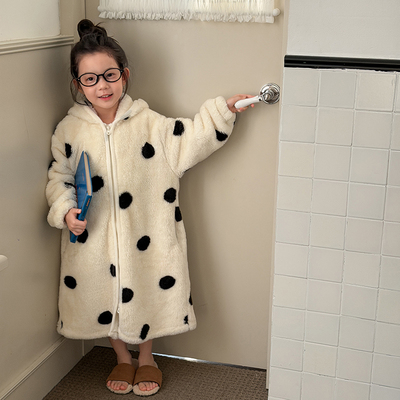 依依妈中大女童珊瑚绒连体家居服睡衣儿童加厚保暖亲肤雪粒绒睡袍