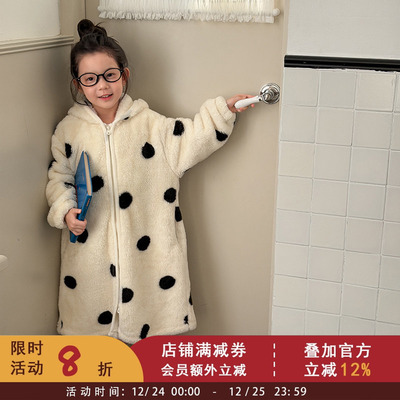 依依妈中大女童珊瑚绒连体家居服睡衣儿童加厚保暖亲肤雪粒绒睡袍