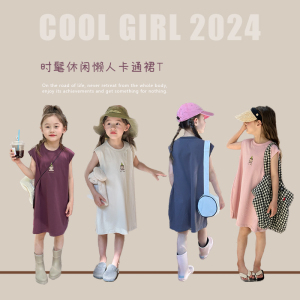 2024夏季新款女童宝宝休闲连衣裙儿童韩版宽松日常中长款卡通裙T