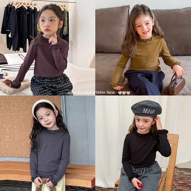 依依妈女童冬装软糯亲肤气质内搭上衣儿童立体甜美花边领打底衫潮