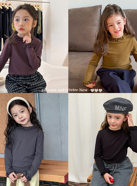 依依妈女童冬装软糯亲肤气质内搭上衣儿童立体甜美花边领打底衫潮