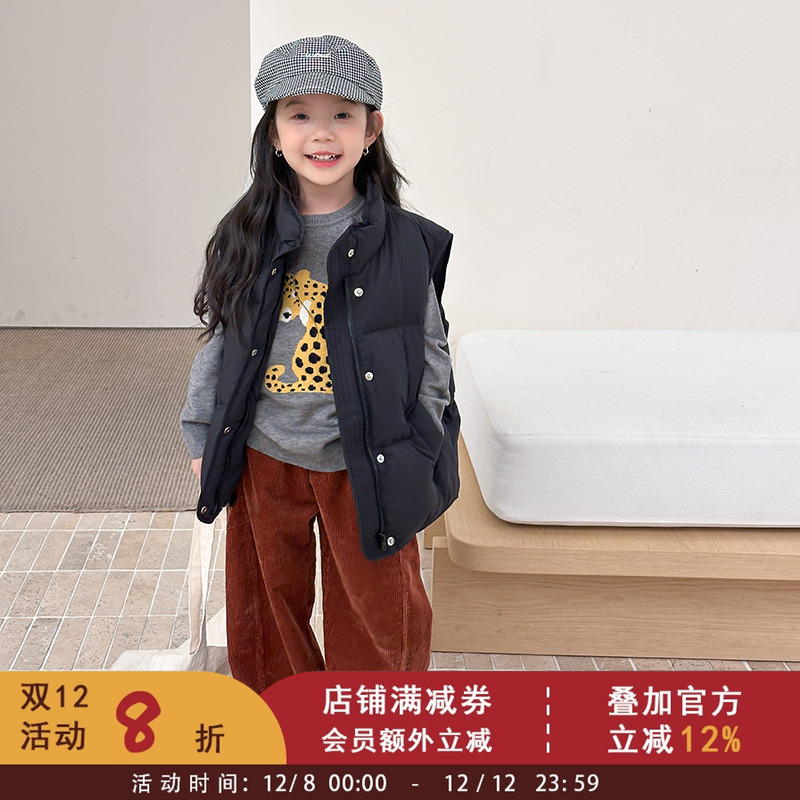 90白鸭绒儿童立领羽绒服马甲女童宽松保暖坎肩中大童背心宝宝外套