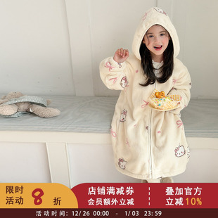 依依妈冬季 儿童珊瑚绒睡袍衣中大女童卡通可爱加厚毛绒睡裙 亲子装
